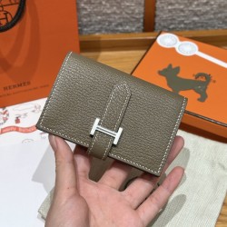 에르메스 Hermes Bearn mini wallet 10.3cm Chèvre 18 Etoupe/silver