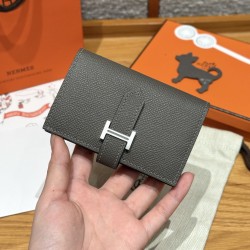 에르메스 Hermes Bearn mini wallet 10.3cm Epsom 0L Girs Meyer/silver