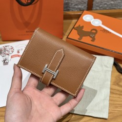 에르메스 Hermes Bearn mini wallet 10.3cm Epsom 37 Gold/silver
