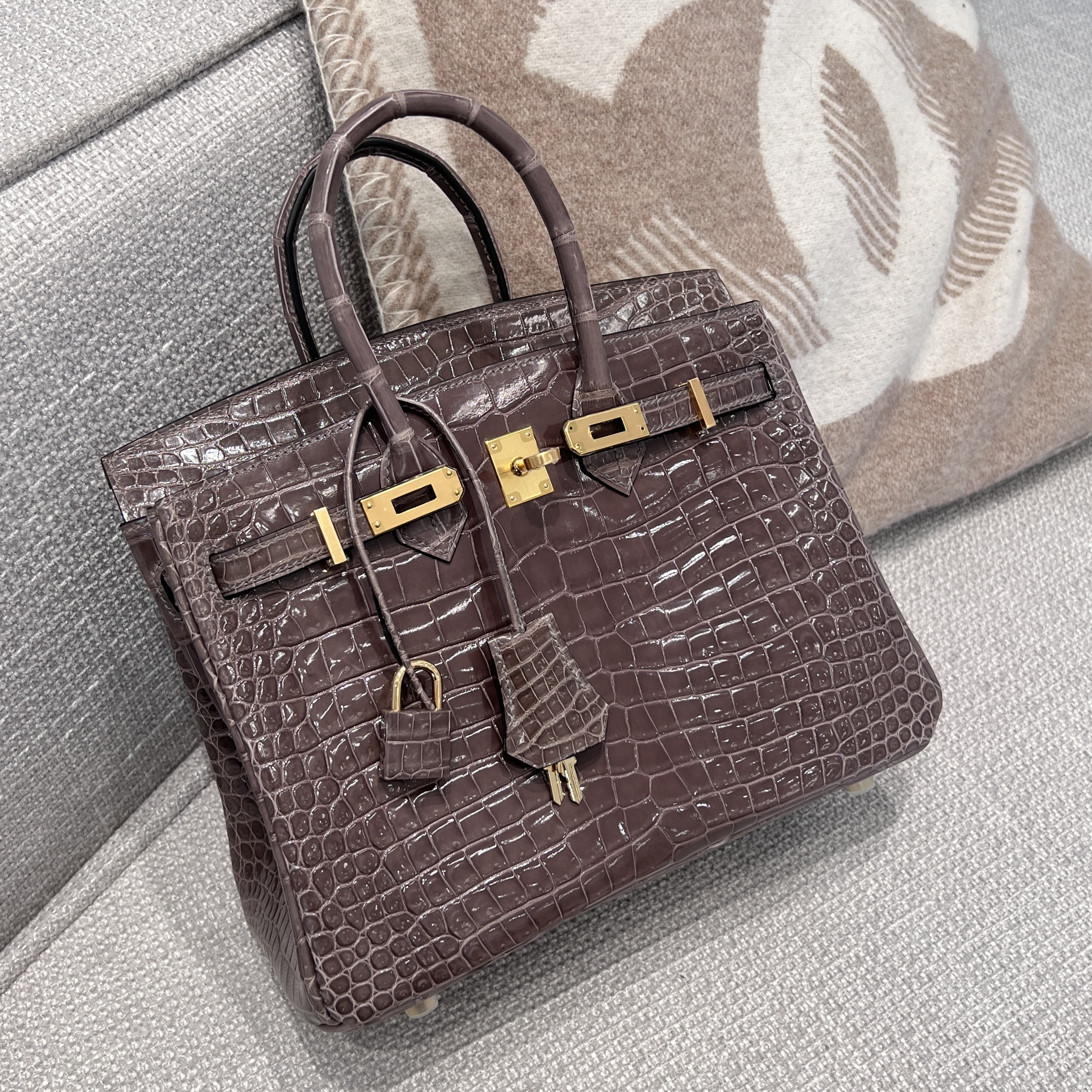 에르메스 Hermes Birkin 25cm France Hcp Porosus crocodile 18 Etoupe/gold