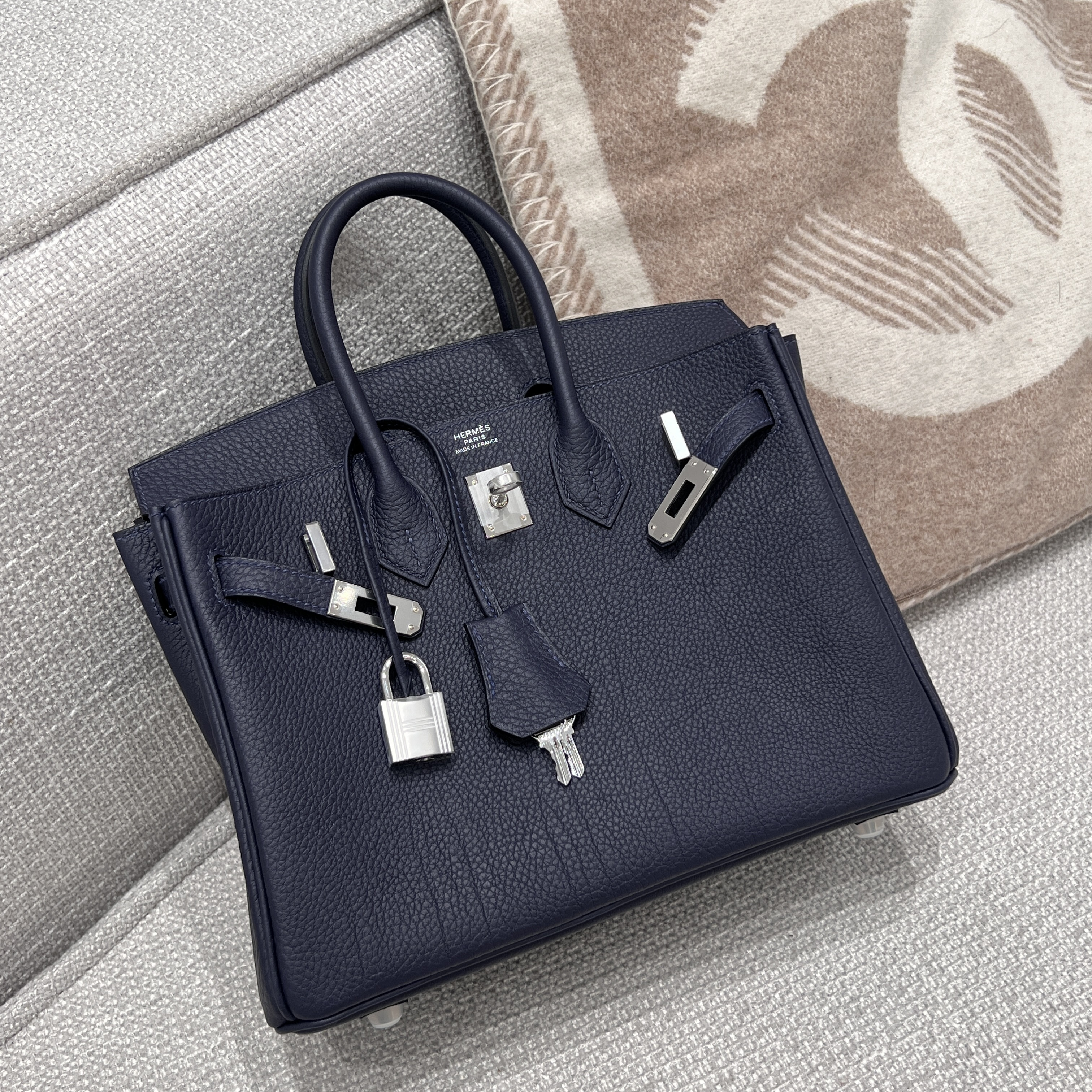 에르메스 Hermes Birkin 25cm Germany Leather 2Z Blue Nuit/silver