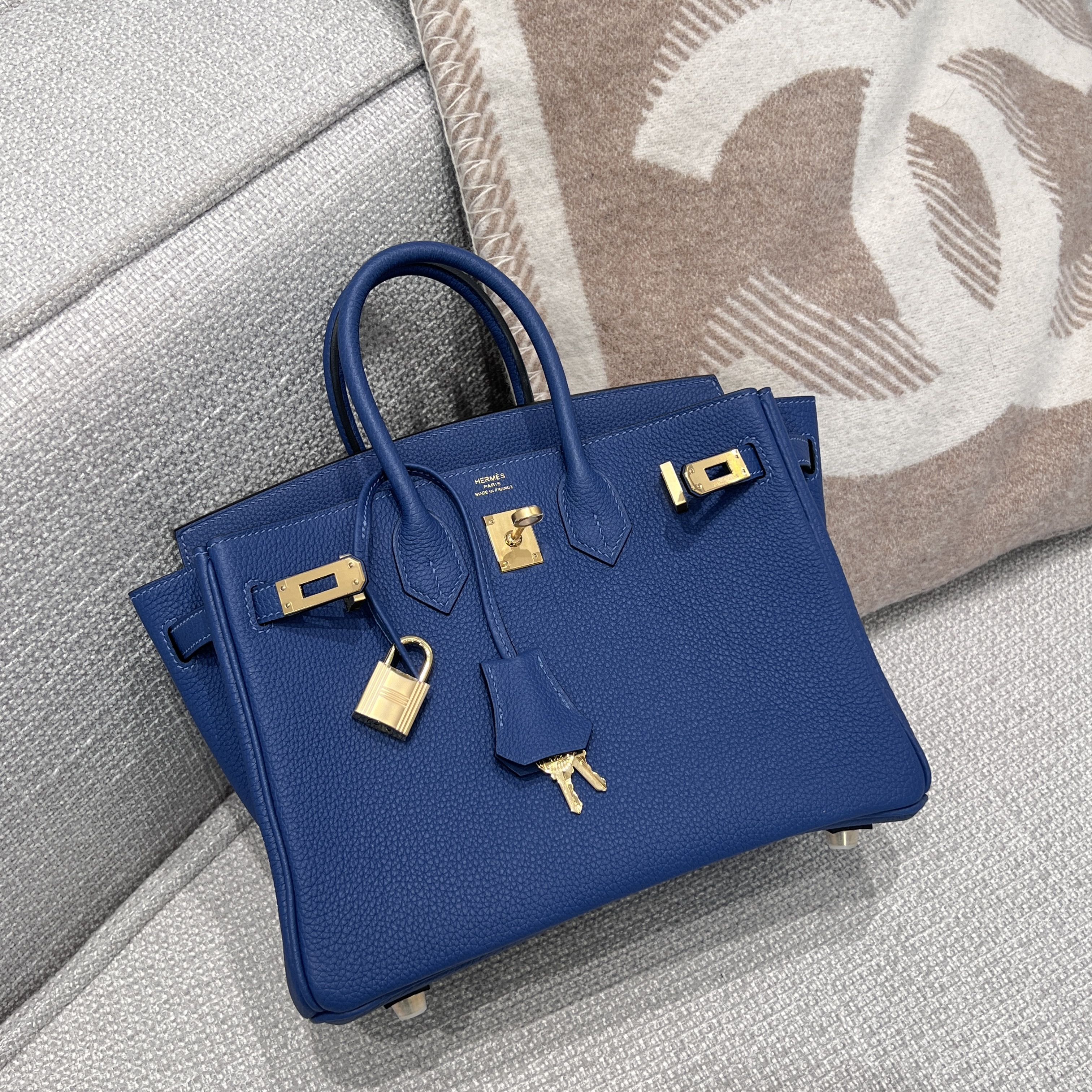 에르메스 Hermes Birkin 25cm Germany Leather 7E Blue Brighton/gold