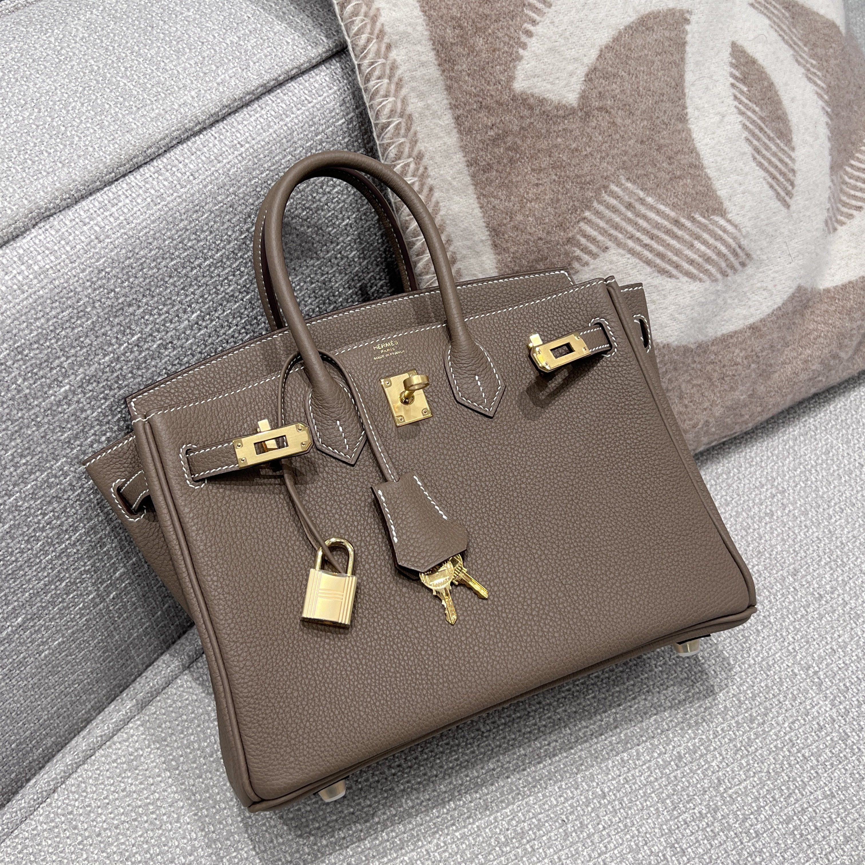 에르메스 Hermes Birkin 25cm Germany Leather 18 Etoupe/gold