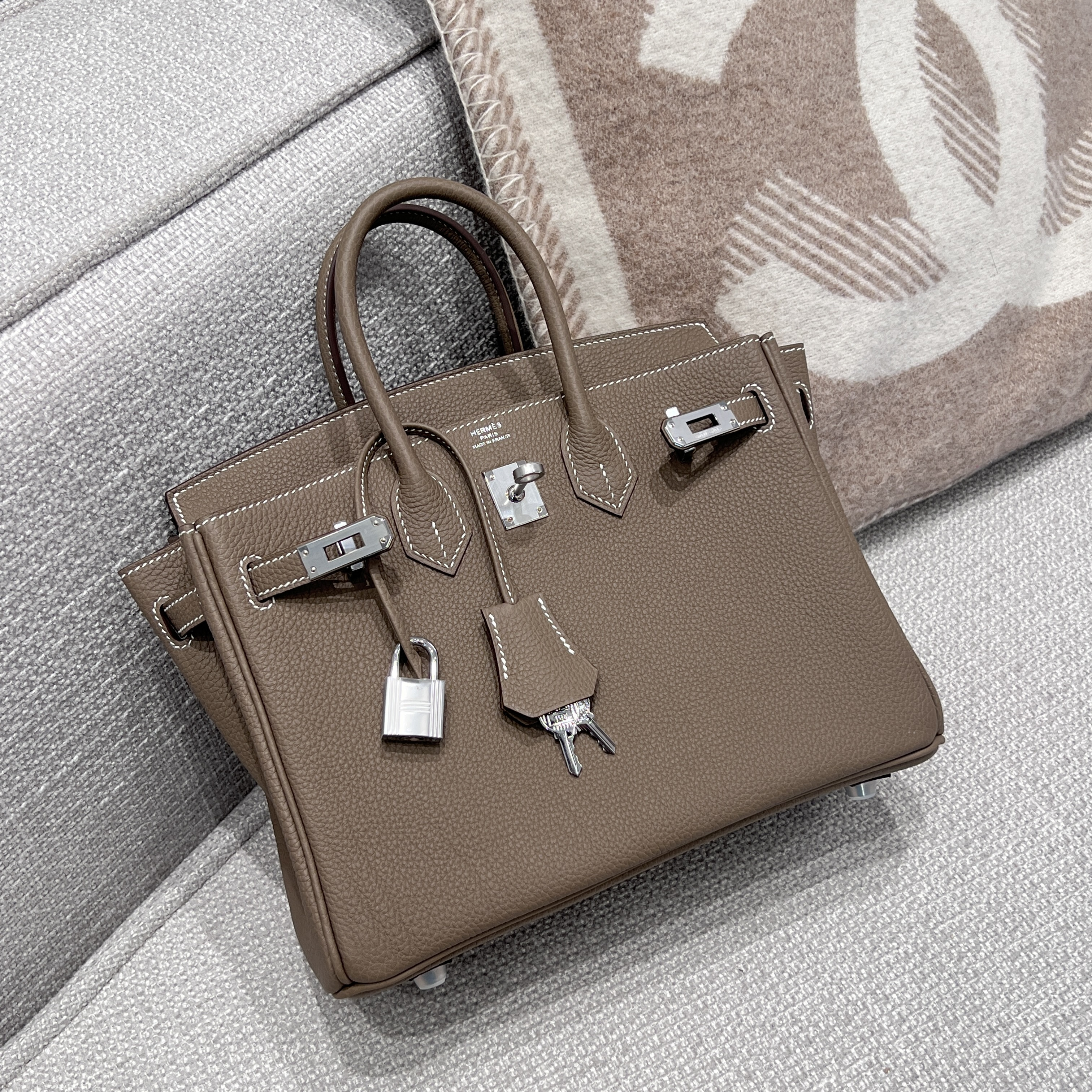 에르메스 Hermes Birkin 25cm Germany Leather 18 Etoupe/silver