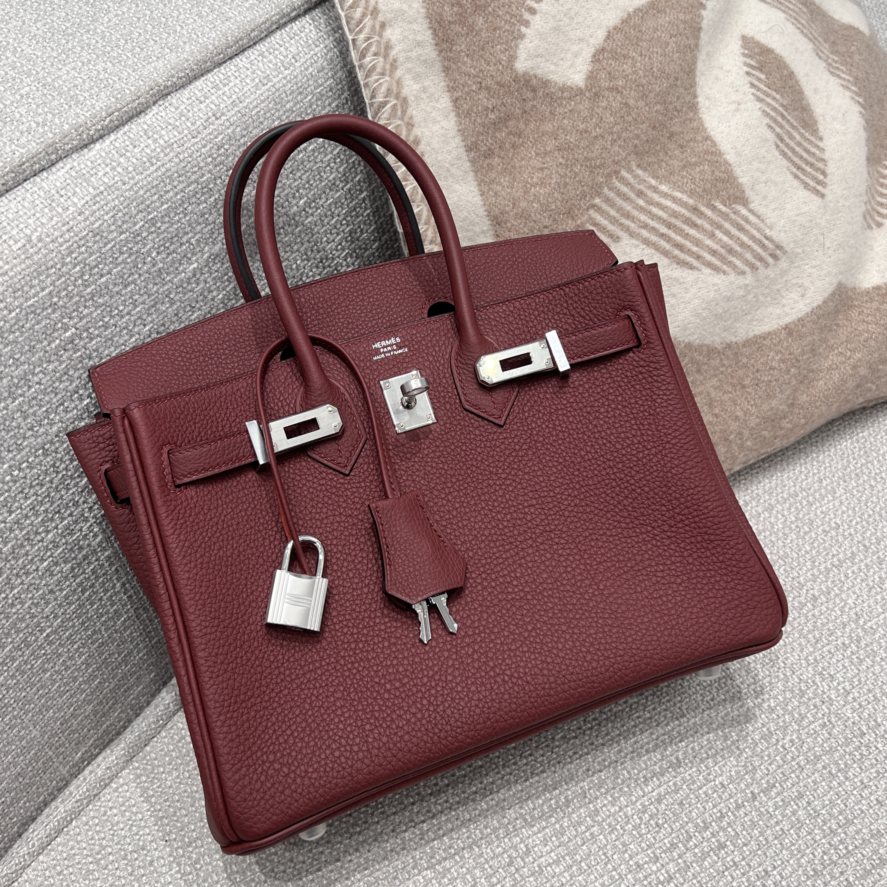 에르메스 Hermes Birkin 25cm Germany Leather 55 Rouge H/silver