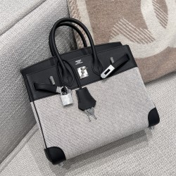 에르메스 Hermes Birkin 25cm Toile France Leather 89 Noir/silver