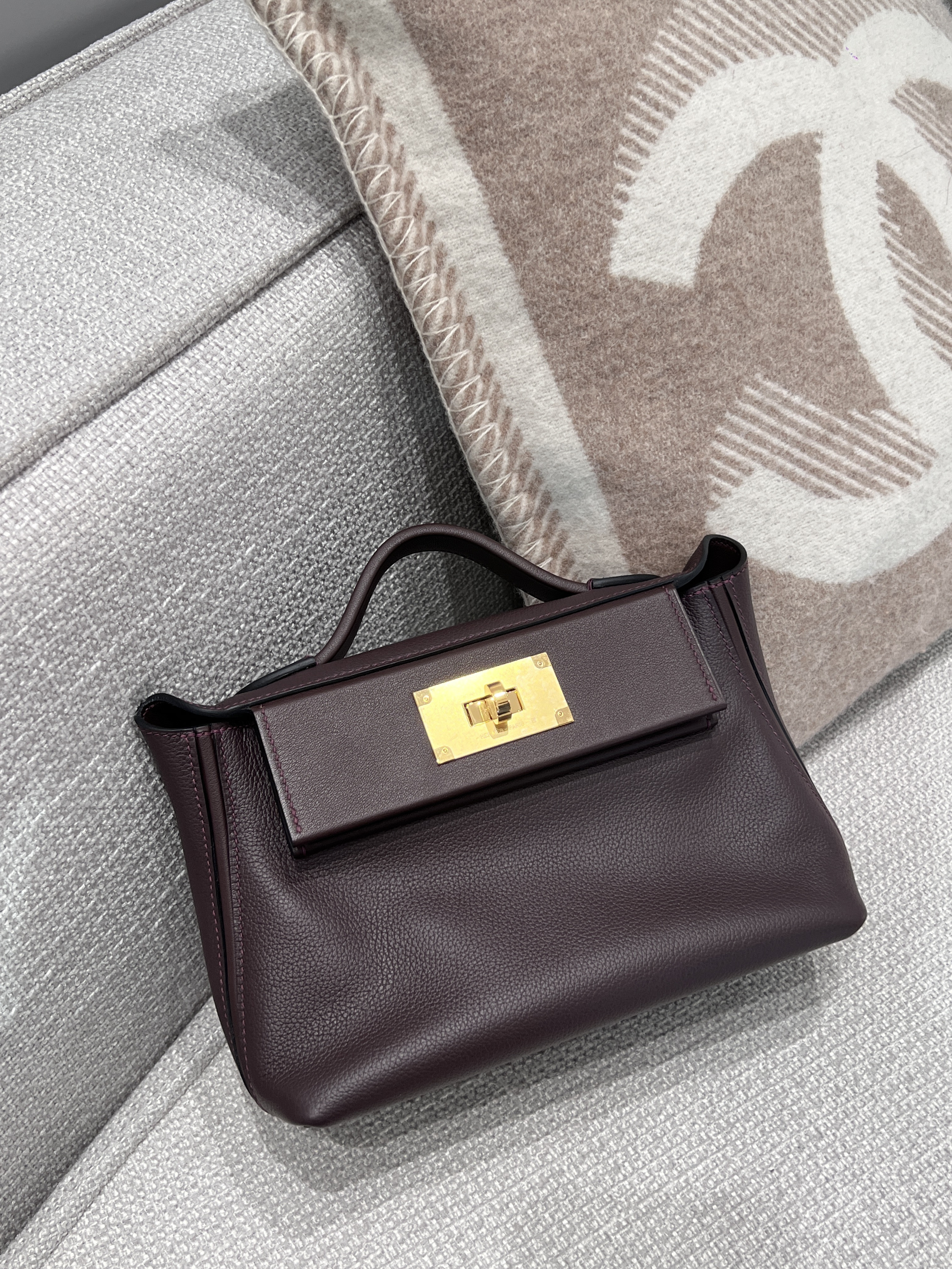 에르메스 Hermes Kelly 2424 Mini Evercolor 0G Rouge Sellier/gold