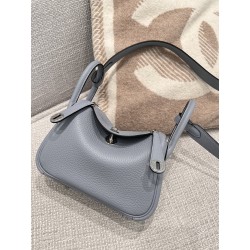 에르메스 Hermes Mini Lindy 19cm Germany Leather J7 Blue Lin/silver