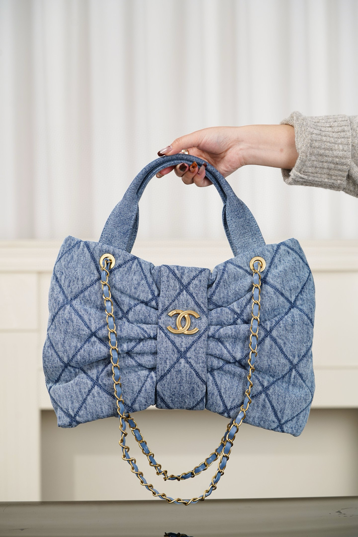 샤넬 Chanel 25k AS5851 Bow bag Blue 38cm