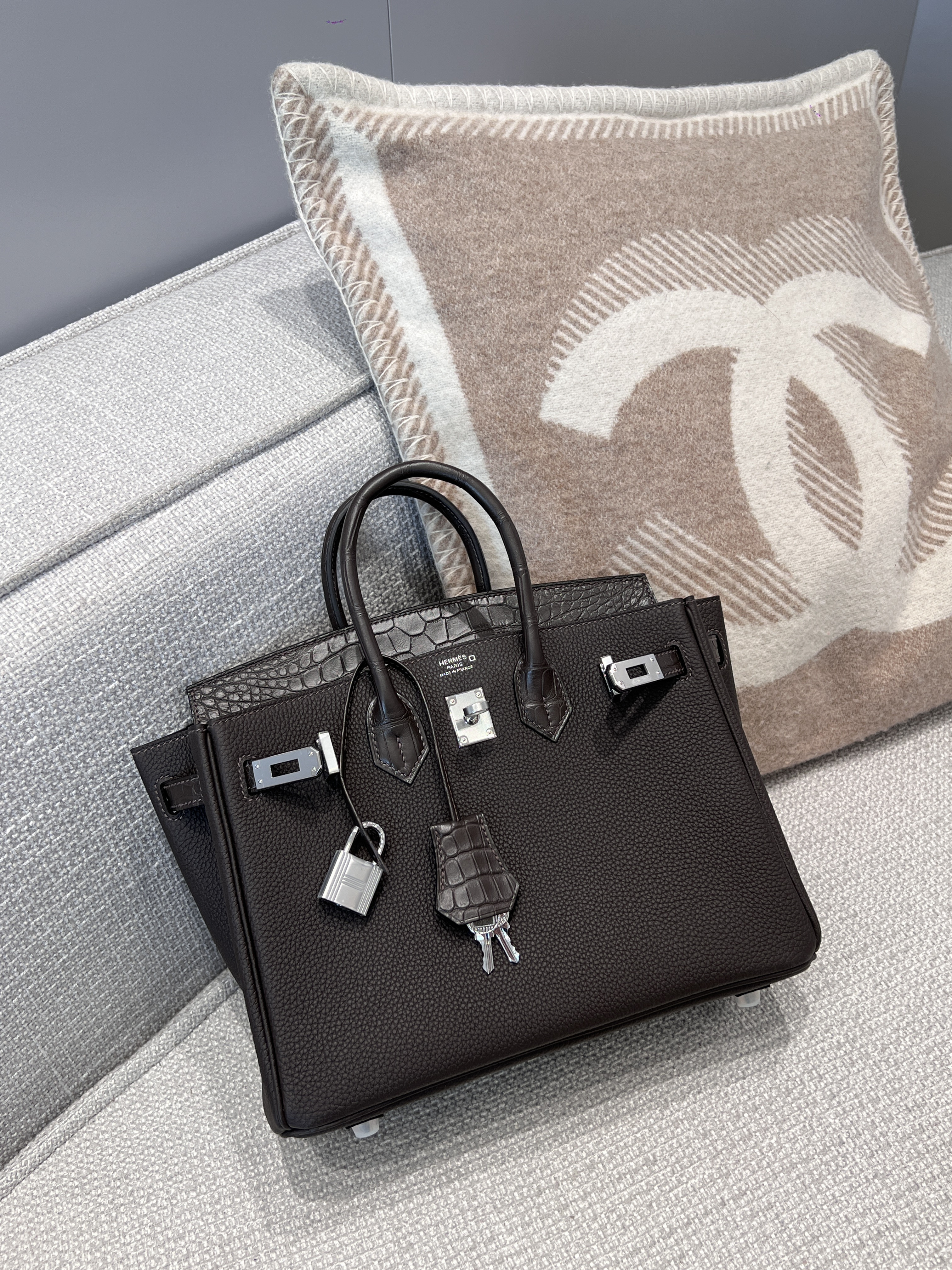 에르메스 Hermes Birkin 25cm Touch France Hcp Alligator crocodile 46 Ebene/silver