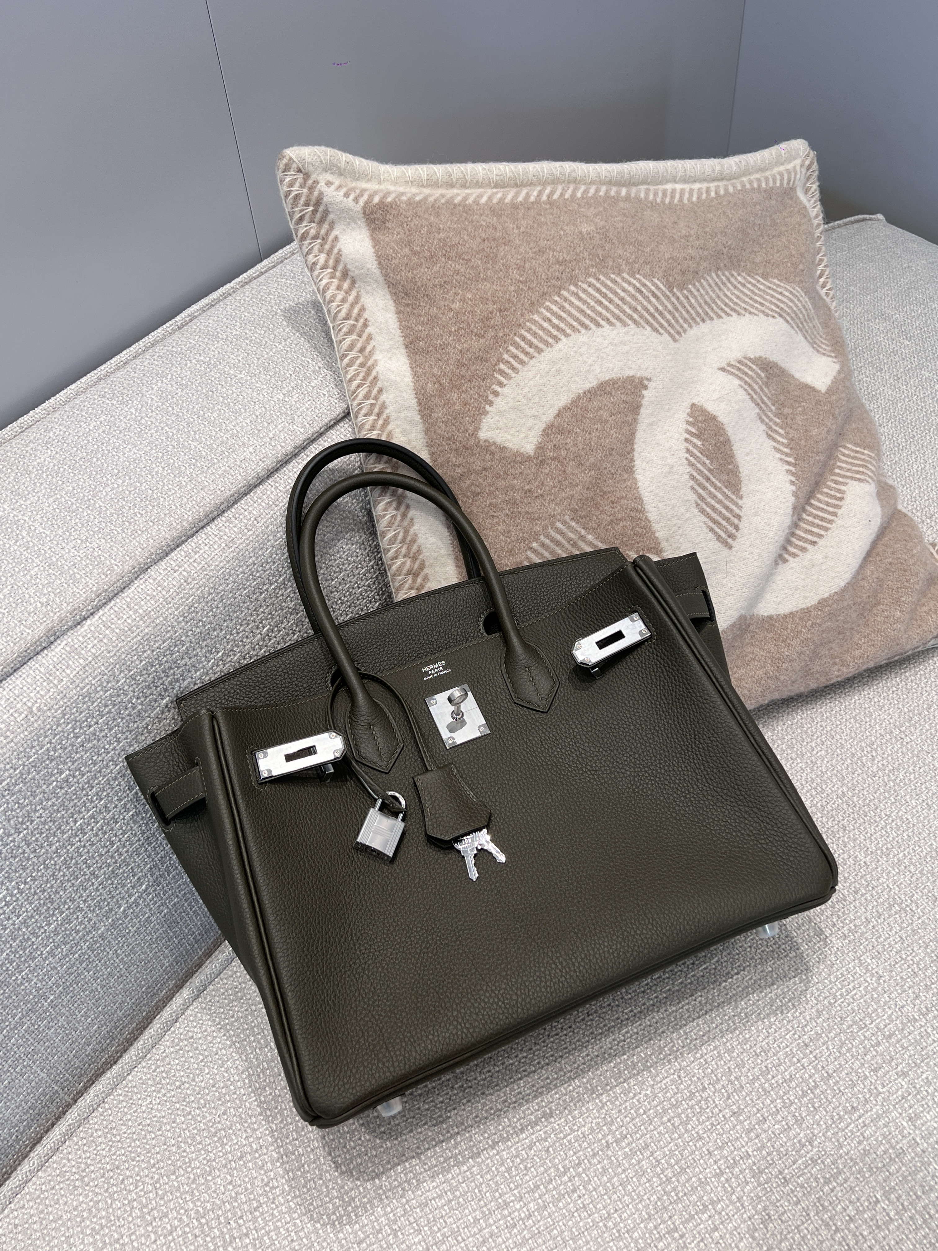 에르메스 Hermes Birkin 30cm Germany Leather 61 Olive Green/silver