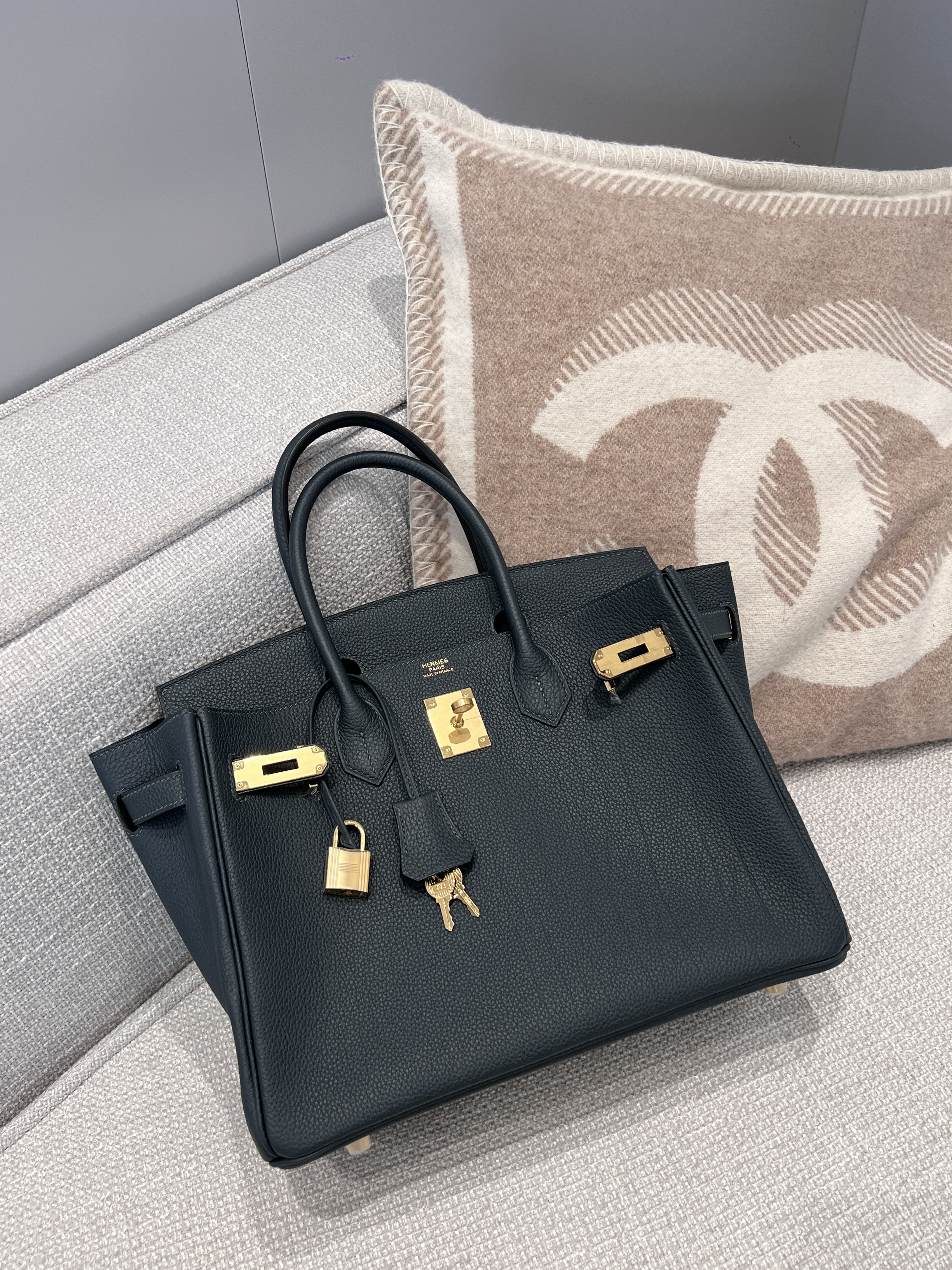 에르메스 Hermes Birkin 30cm Germany Leather With Veins Q0 Vert mangrove/gold