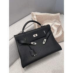 에르메스 Hermes Kelly Maxi 42cm France Leather With Veins 89 Noir/silver