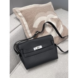 에르메스 Hermes Kelly Messenger Germany Leather With Veins 89 Noir/silver