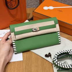에르메스 Hermes  Kelly to go Tressage 20.5cm Epsom and Swift A8 Vert Yucca and 0U New White/silver