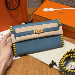 에르메스 Hermes  Kelly to go Tressage 20.5cm Epsom and Swift D2 New Blue Jean and B4 Sun/gold