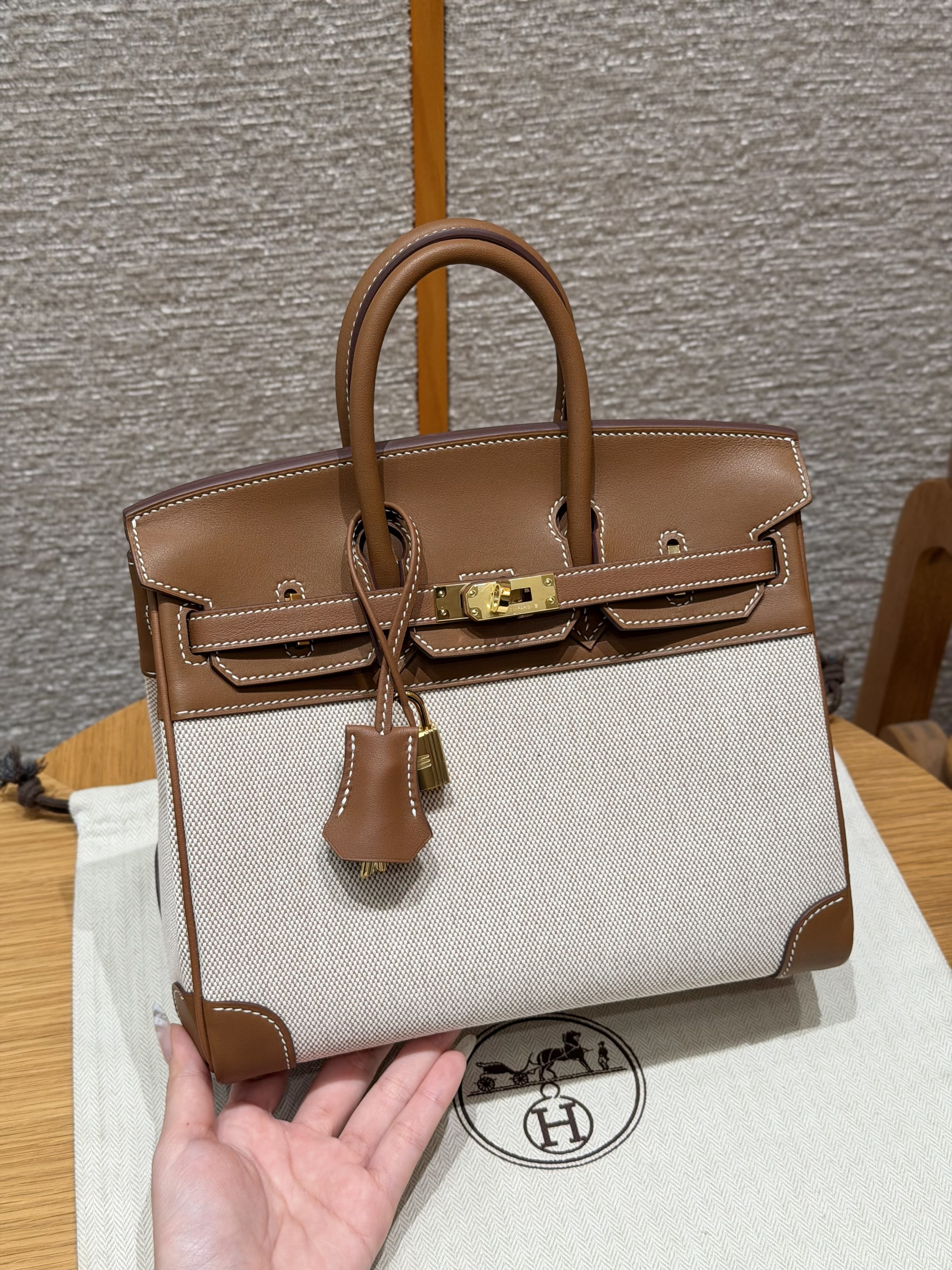 에르메스 Hermes Birkin 25cm Canvas and Swift 37 Gold/gold