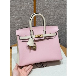 에르메스 Hermes Birkin 25cm Chèvre 3Q Rose Sakura and i2 Nata/gold
