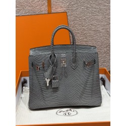 에르메스 Hermes Birkin 25cm Lizard 84 Gris Fonce/silver