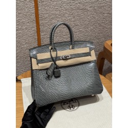 에르메스 Hermes Birkin 25cm Lizard 84 Gris Fonce/silver