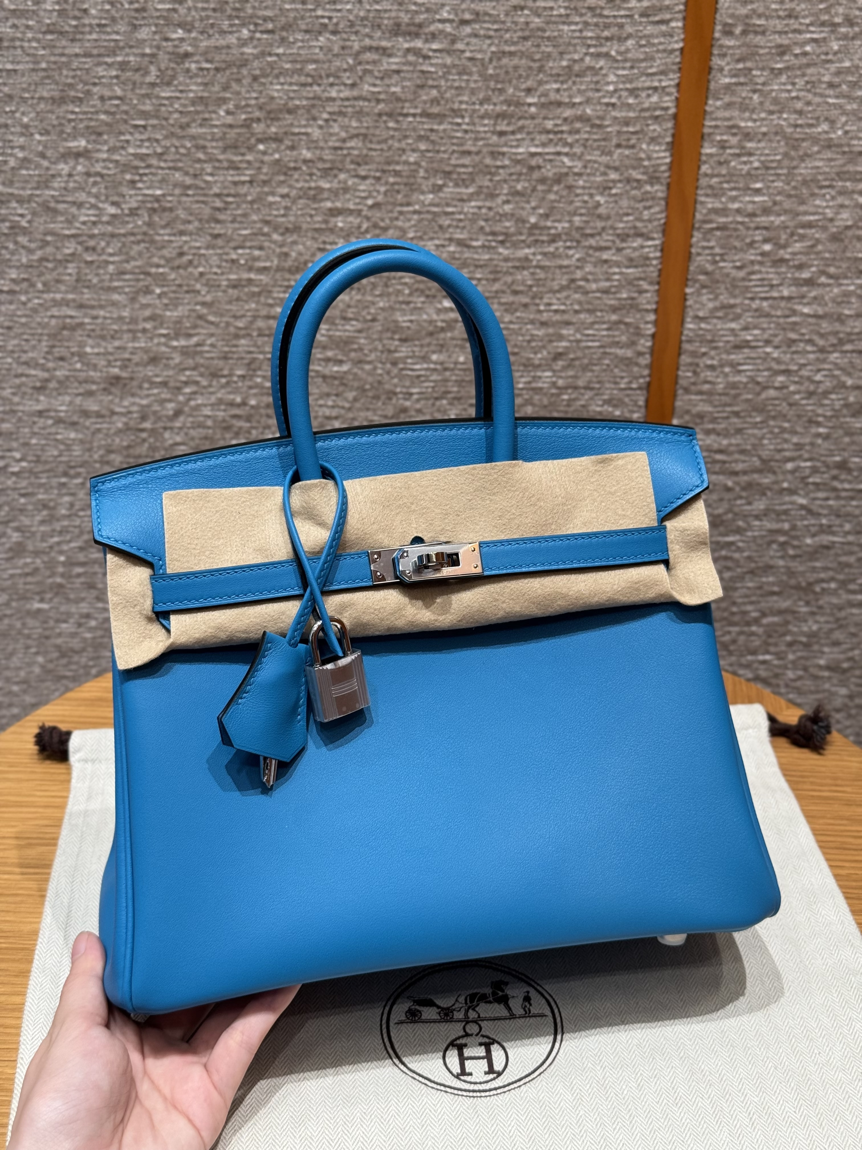 에르메스 Hermes Birkin 25cm Swift B3 Blue Zanzibar/silver