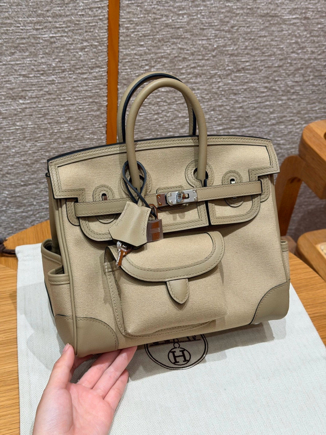 에르메스 Hermes Birkin Cargo 25cm Canvas and Swift 8Q Beige Marfa/silver