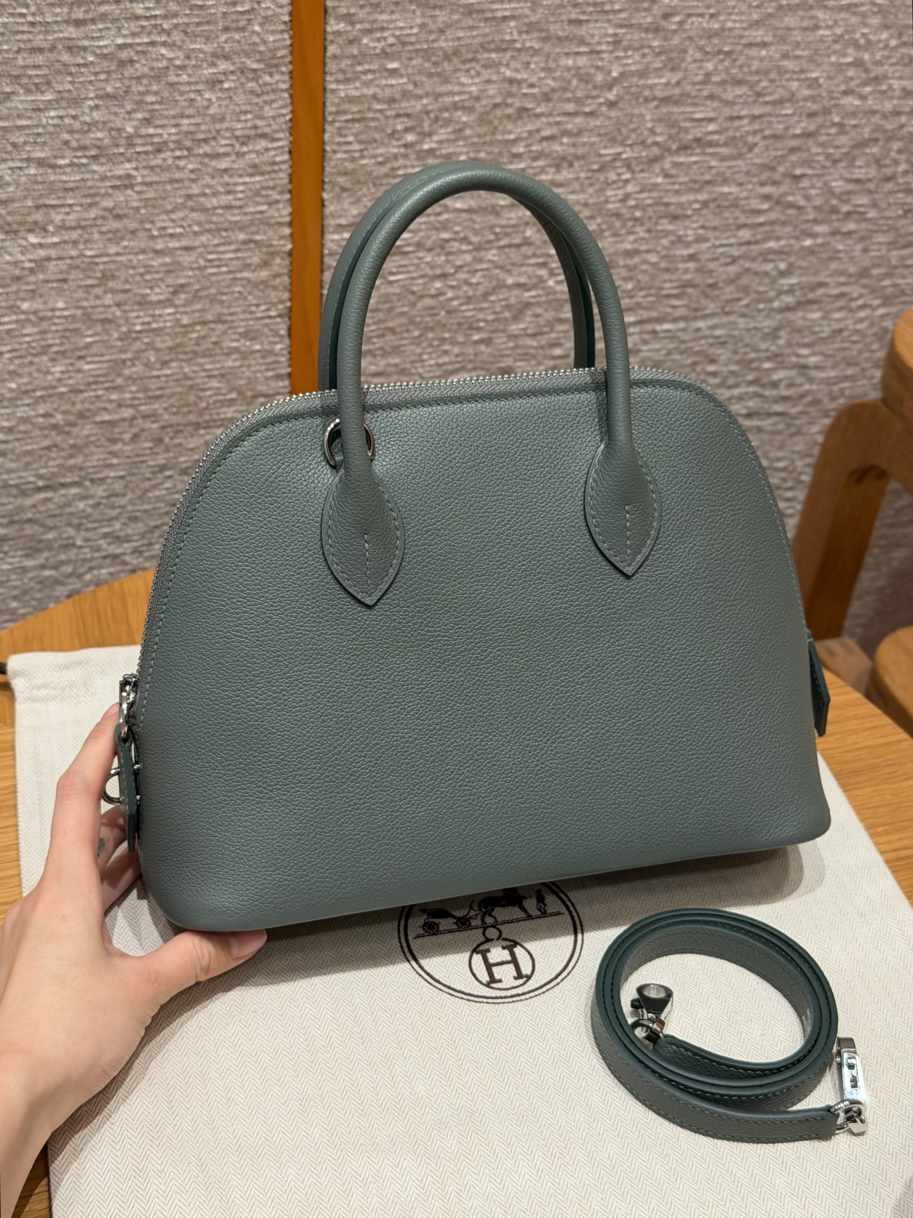 에르메스 Hermes Bolide 25cm Evercolor 0L Gris Meyer/silver