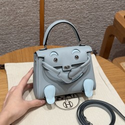 에르메스 Hermes Kelly Doll 16cm Swift 8U Blue Glacier and T0 Blue Brume/silver