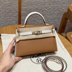 에르메스 Hermes Mini Kelly 19cm Epsom 37 Gold and 10 Craie/gold