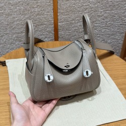 에르메스 Hermes Mini Lindy 19cm Clemence M8 Gris Asphalte/silver