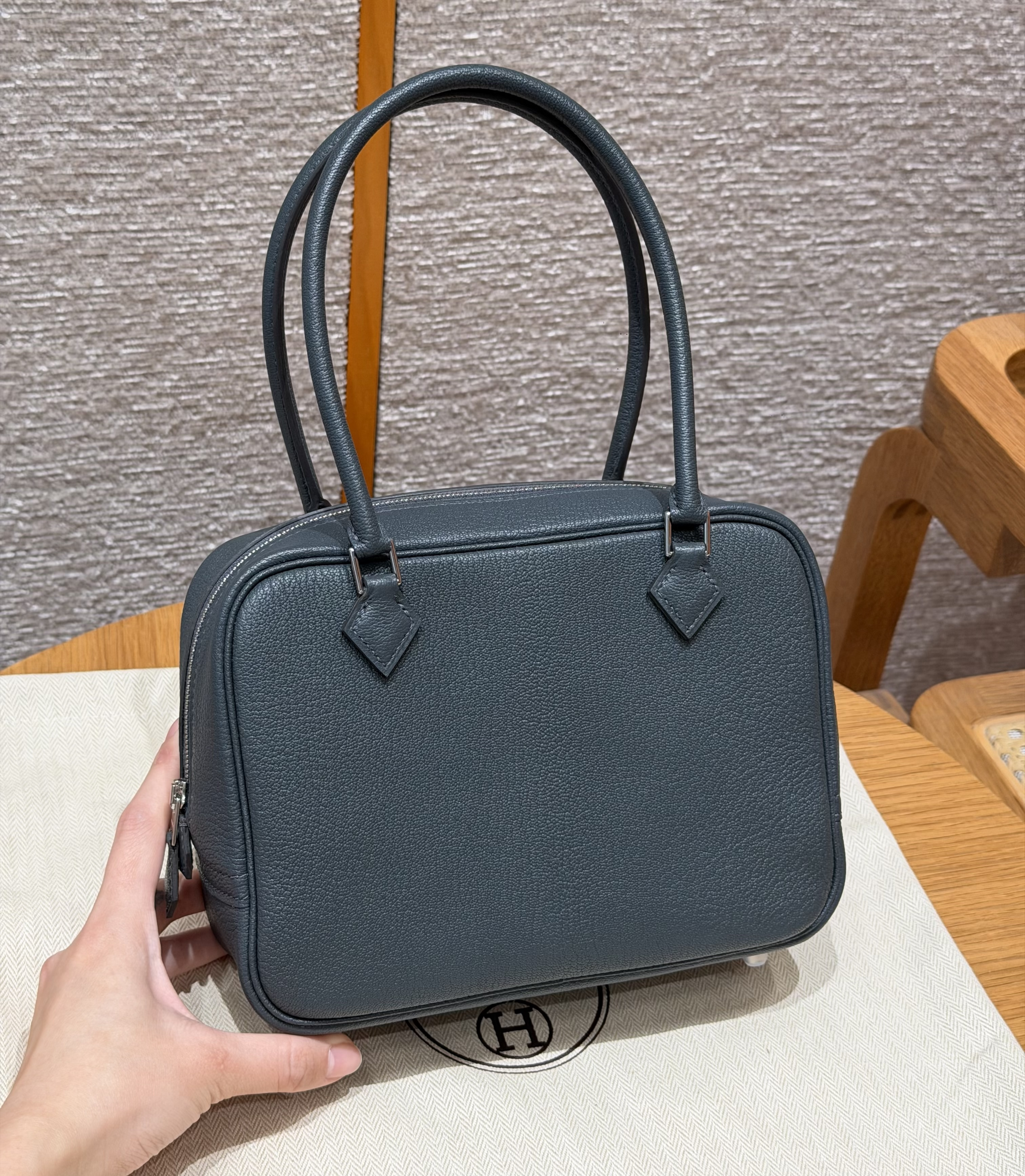에르메스 Hermes Mini Plume 21cm Chever 88 Graphite/silver