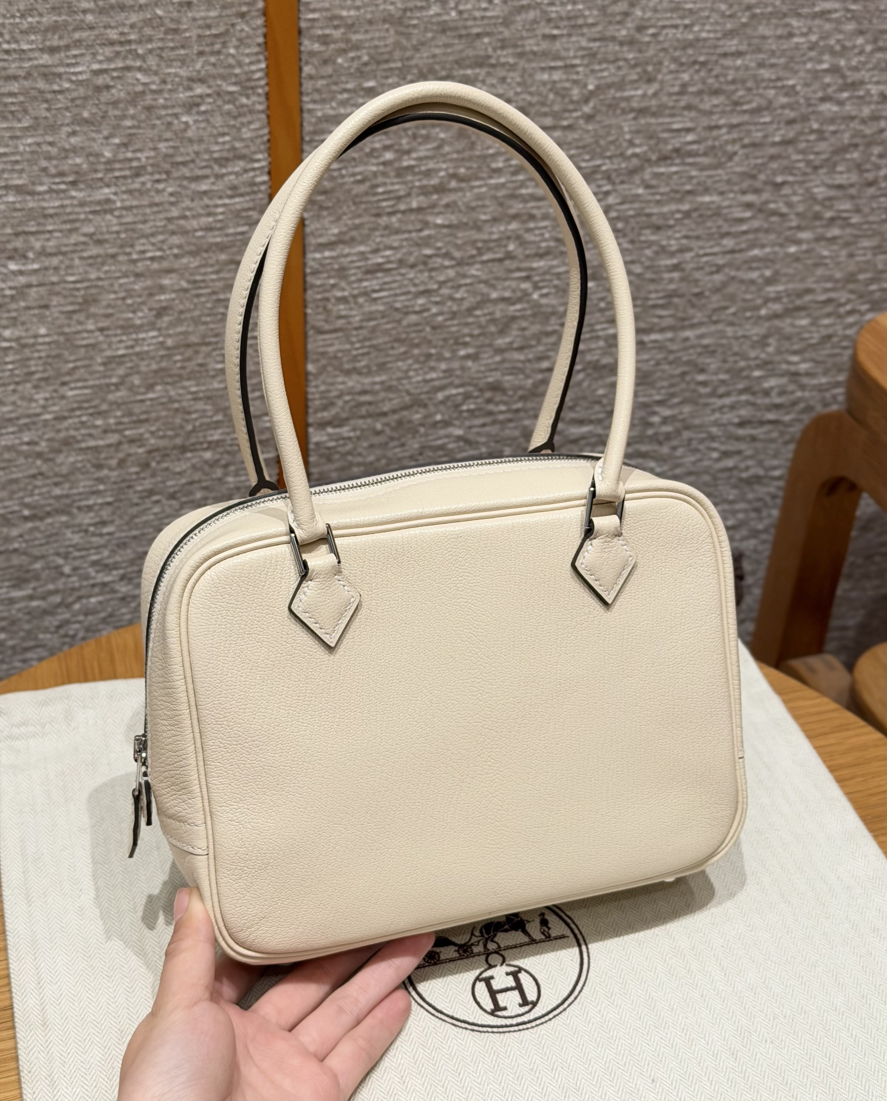 에르메스 Hermes Mini Plume 21cm Chevre i2 Nata/silver