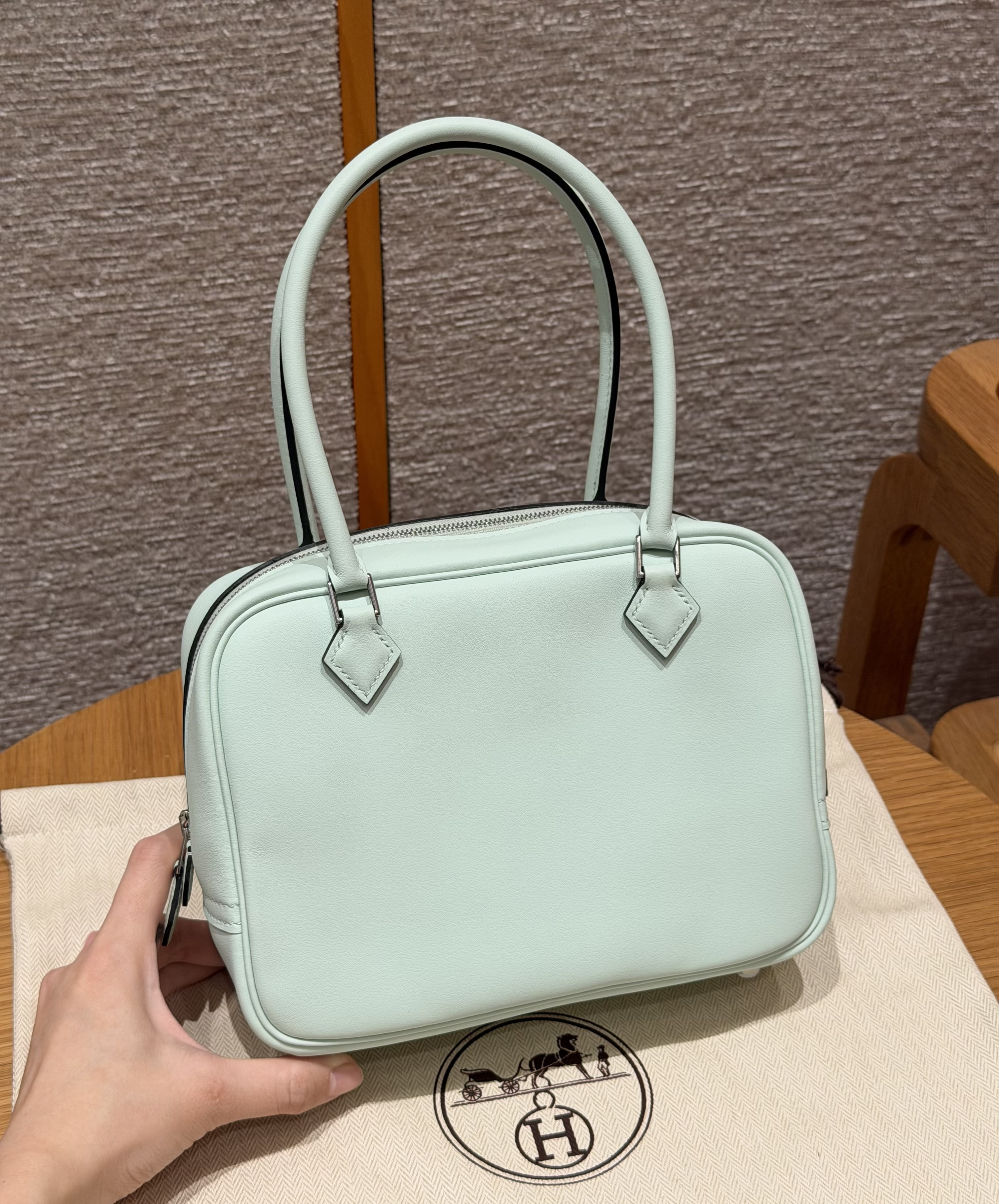 에르메스 Hermes Mini Plume 21cm Swift OZ Vert Fizz/silver