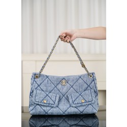 샤넬 Chanel 25k AS5740 Hobo Shopping Bag Blue 38cm