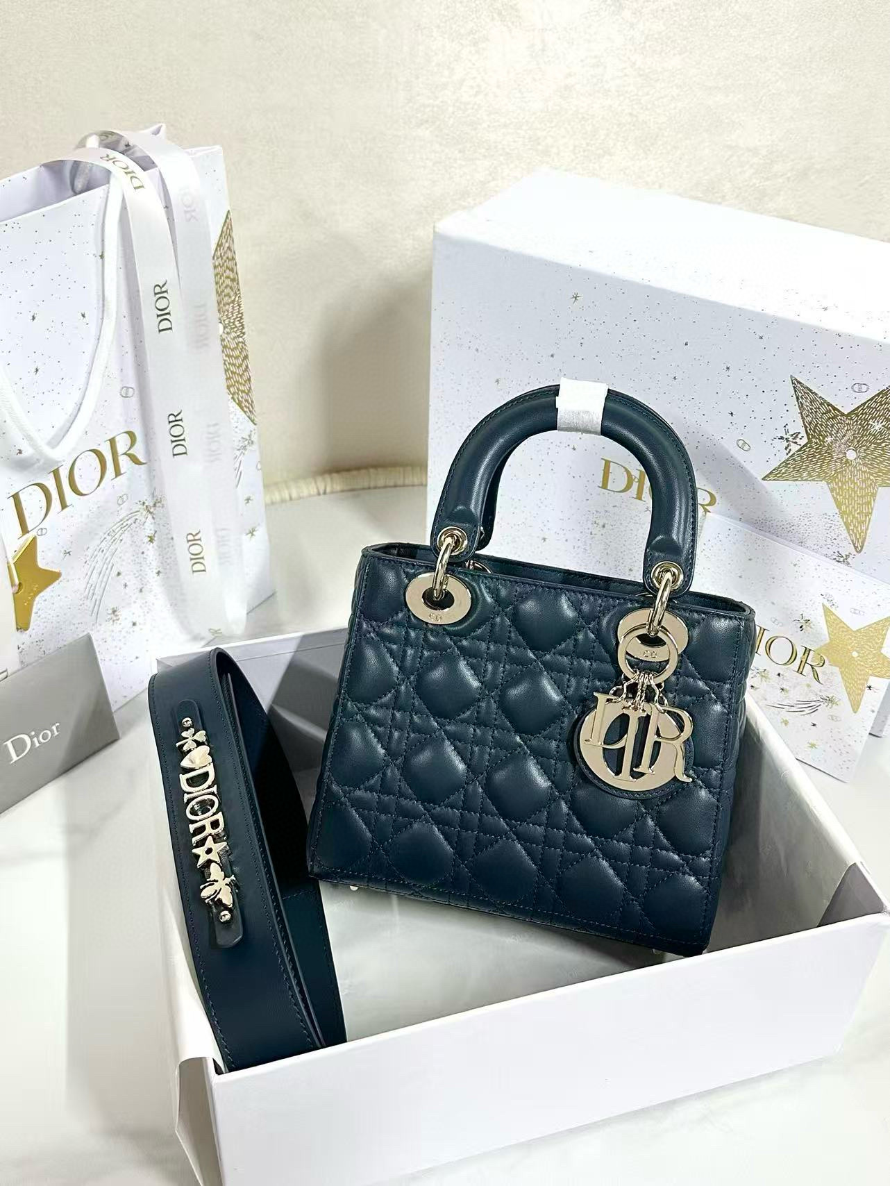 디올 Dior Small Lady Dior My ABCDior Bag Blue 20cm