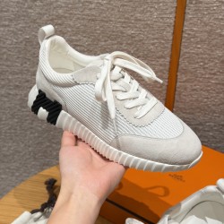 에르메스 Hermes 625 Bouncing 스니커즈 Mouton leather and cloth&White