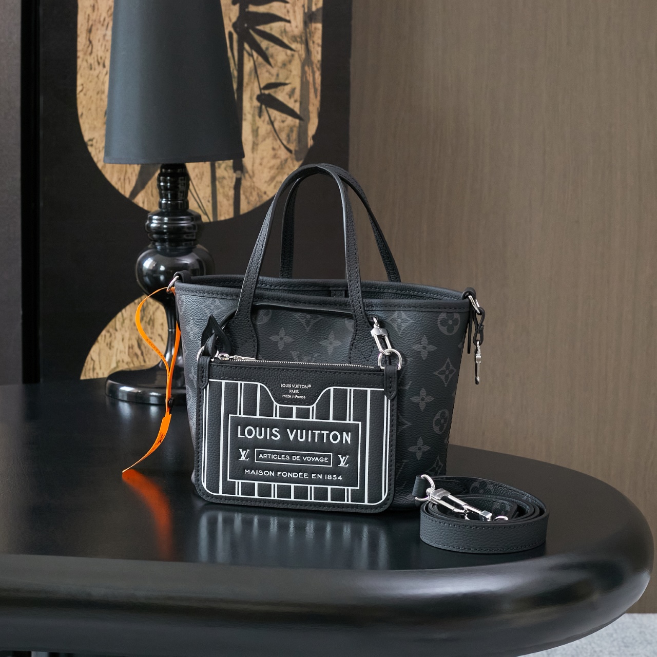 루이비통 Louis Vuitton M15210 Neverfull Bandouliere Inside Out BB Monogram Eclipse Black 24cm