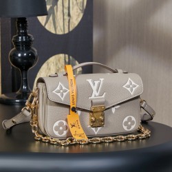 루이비통 Louis Vuitton M23081 Pochette Metis East West Bicolor Monogram Empreinte Leather Creme 21.5cm