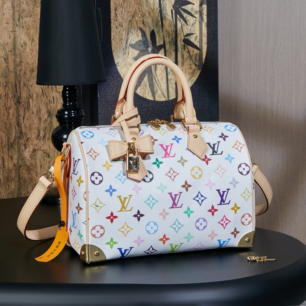루이비통 M13085 Louis Vuitton x Murakami Takashi Speedy Bandouliere 25 Multicolor White 25cm