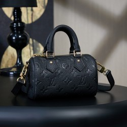 루이비통 Louis Vuitton M82450 Nano Speedy Monogram Empreinte Leather Black 16cm