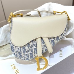 디올 Dior Saddle Bag with Strap White and Blue 20cm