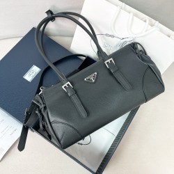 프라다 Prada 1BG628 보니 미디움 앤틱 레더 토트백 블랙 32cm