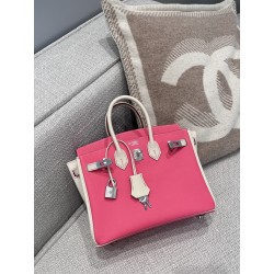 에르메스 Hermes Birkin 25cm Epsom U5 Rose Lipstick and 10 Craie/silver