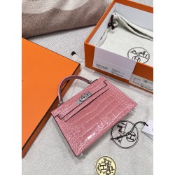 에르메스 Hermes Mini Kelly Hcp Alligator 3Q Rose sakura/silver