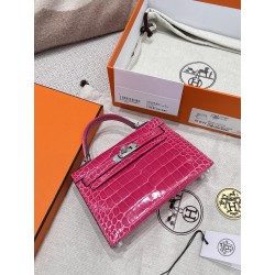 에르메스 Hermes Mini Kelly Hcp Alligator 5J Fuchsia/silver