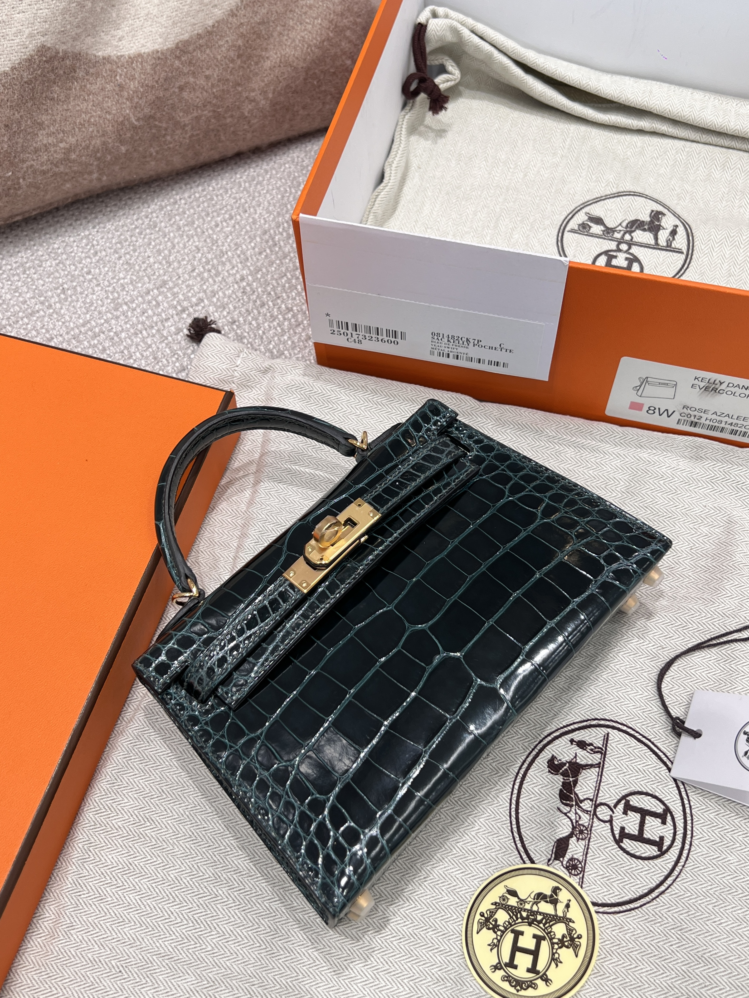 에르메스 Hermes Mini Kelly Hcp Alligator 60 Vert cypres/gold