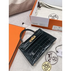 에르메스 Hermes Mini Kelly Hcp Alligator 60 Vert cypres/gold