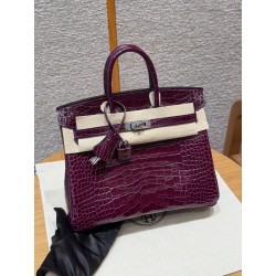 에르메스 Hermes Birkin 25cm Alligator N5 Cassis/silver