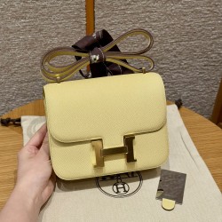 에르메스 Hermes Constance with mirror 19cm Epsom 1Z Jaune Poussin/gold