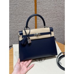 에르메스 Hermes Kelly 25cm Box 73 Blue Saphir/silver